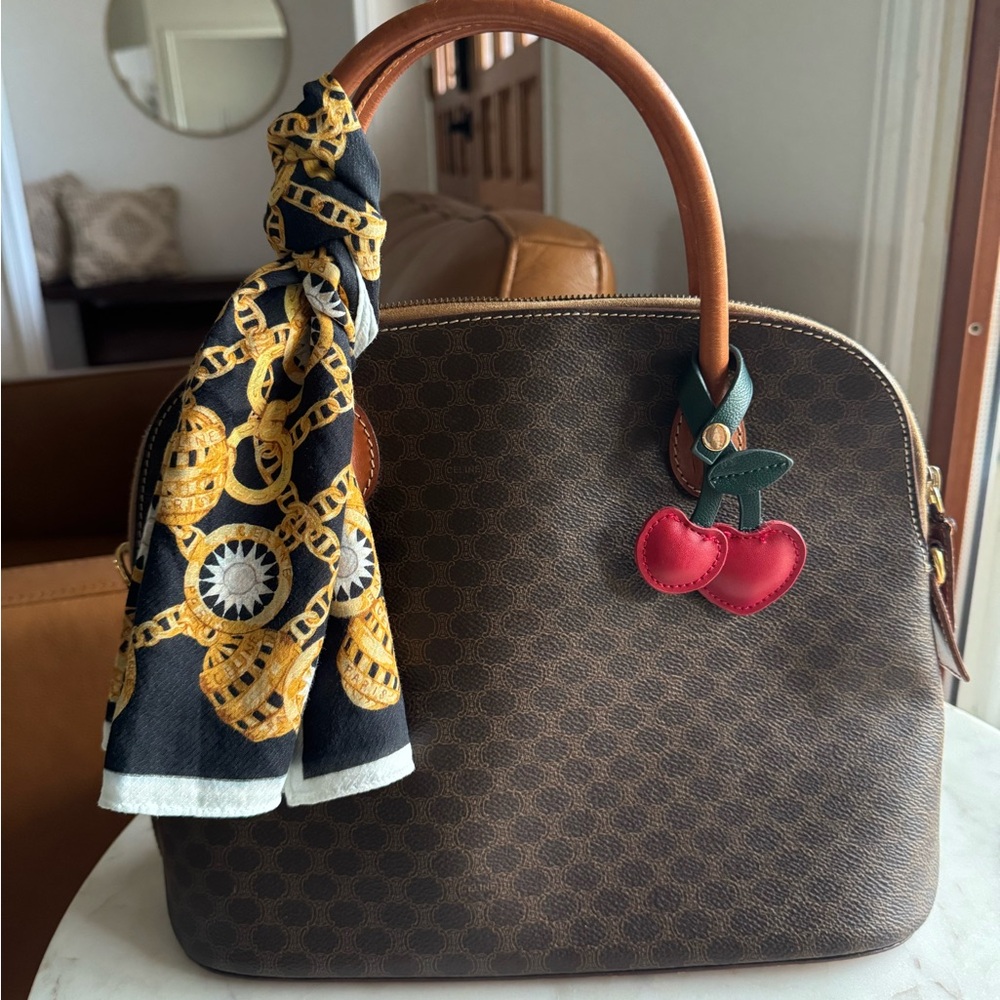 Authentic Celine Black and Gold Chain Motif Scarf /Twilly